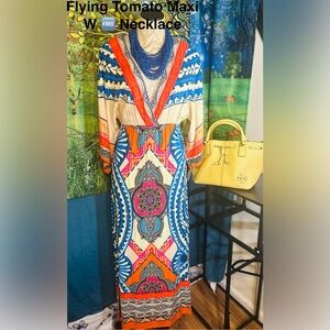 Flying Tomato Blue and Orange Patterned Maxi Dress